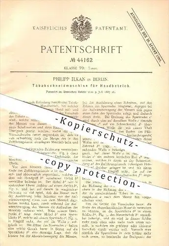 original Patent - Philipp Elkan in Berlin , 1887 , Tabakschneidemaschine , Tabak , Schneidemaschine , Schneiden !!!