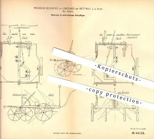 original Patent - Wilhelm Eichholz in Umstand bei Kettwig a. d. Ruhr , 1887 , Kehrpflug , Pflug , Pflügen , Ackerbau !!!