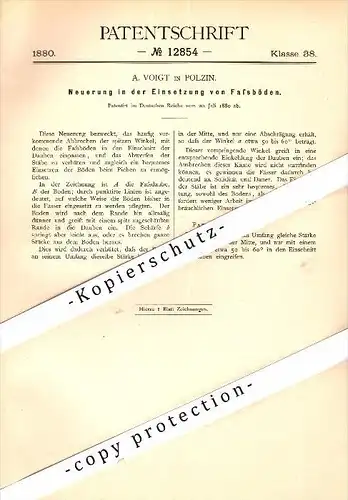 Original Patent - A. Voigt in Bad Polzin / Polczyn-Zdrój , 1880 , Einsetzung von Fassböden , Fässer !!!
