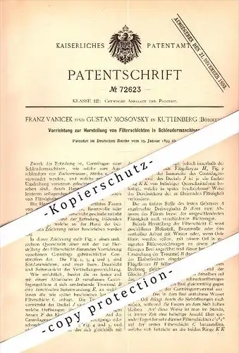 Original Patentschrift - F. Vanicek und G. Mosovsky in Kuttenberg / Kutná Hora , 1893 , Schleudermaschine !!!