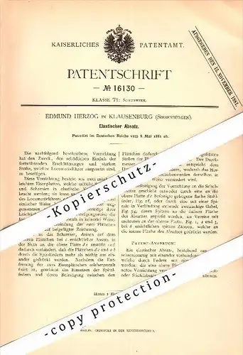 Original Patent - Edmund Herzog in Klausenburg / Cluj-Napoca , 1881 , elastischer Absatz  , Schuhe , Schuhmacher !!!