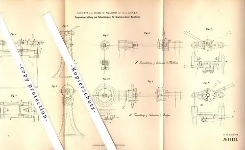 Original Patent - Adolph von Babo in Neurod b. Ettlingen , 1881 , Gewindeschneidemaschine , Metallbau !!!