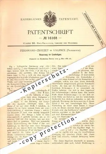 Original Patent - Ferdinand Crouzet à Valence , 1881 , Scie pour le bois !!!