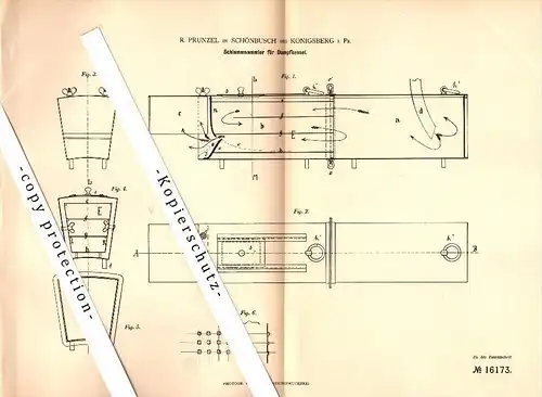 Original Patent - R. Prunzel in Schönbusch b. Königsberg i. Preussen , 1881 , Schlammsammler !!!