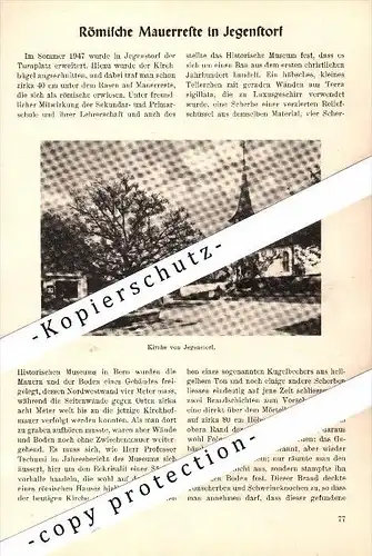 original Zeitungsbericht - 1947 - römische Mauerreste in Jegenstorf !!!