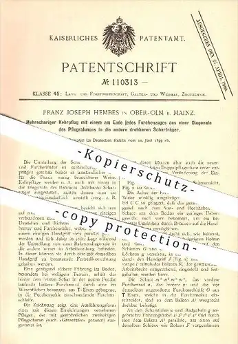 original Patent - Franz Josef Hembes in Ober-Olm bei Mainz , 1899 , Kehrpflug , Pflug , Landwirtschaft , Nieder-Olm !!!
