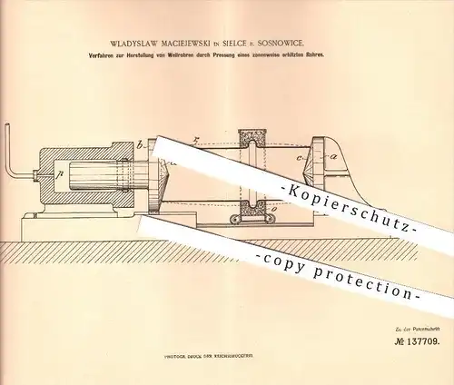 original Patent - Wladyslaw Maciejewski in Sielce bei Sosnowice , 1901 , Herstellung von Wellrohren , Rohre , Rohr !!!