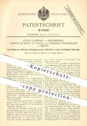 original Patent - O. Gajewsky in Schöneberg , G. Dumont du Voitel , H. Weiermiller in Berlin , 1896, Fahrrad , Fahrräder
