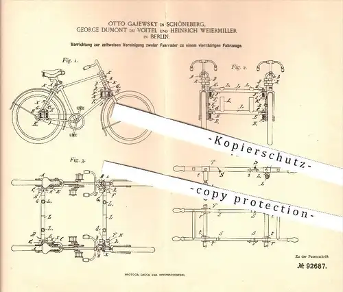 original Patent - O. Gajewsky in Schöneberg , G. Dumont du Voitel , H. Weiermiller in Berlin , 1896, Fahrrad , Fahrräder