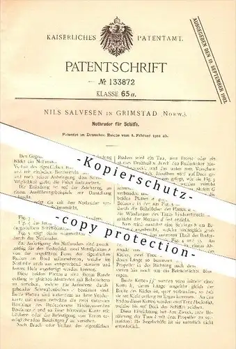 original Patent - N. Salvesen in Grimstad , Norwegen , 1901 , Notruder für Schiffe , Schiffbau , Schiff , Ruder , Rudern