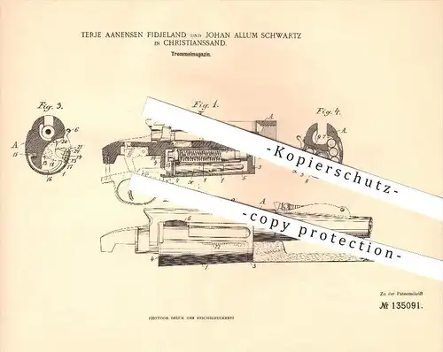 original Patent - T.  Fidjeland & Johan A. Schwartz in Christianssand , 1901 , Trommelmagazin , Gewehr , Kristiansand !!