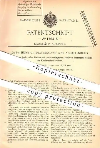 original Patent - Dr. Ing Heinrich Wommelsdorf in Charlottenburg , 1905 , Kondensatormaschine , Berlin !!!