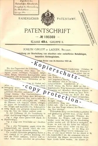 original Patent - Joseph Girlot in Laeken , Belgien , 1903 , Hämmer für Metallringe , Ringe , Ketten , Kettenglieder !!!
