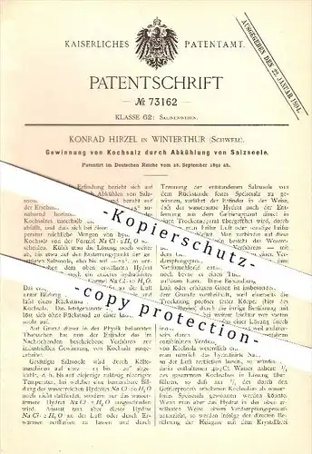 original Patent - Konrad Hirzel in Winterthur , Schweiz , 1892 , Gewinnung von Kochsalz , Salzsole , Sole , Salz !!!