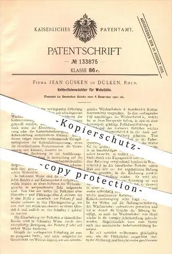 original Patent - Jean Güsken in Dülken b. Viersen , 1901 , Kettenfadenwächter für Webstühle , Webstuhl , Weber, Weberei