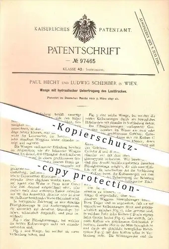 original Patent - Paul Hecht und Ludwig Schember in Wien , 1897 , Waage mit hydraulischer Übertragung des Lastdruckes !!