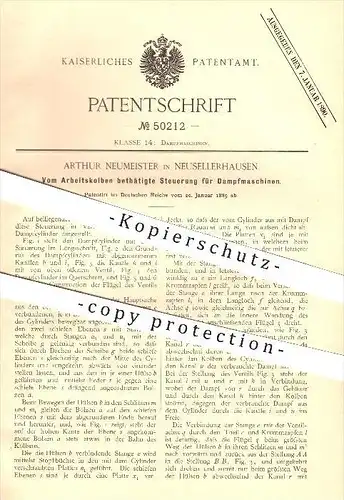 original Patent - Arthur Neumeister in Neusellerhausen / Leipzig , 1889, Steuerung für Dampfmaschinen , Dampfzylinder !!