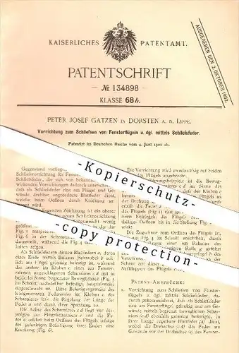 original Patent - Peter Josef Gatzen in Dorsten a. d. Lippe , 1901, Schließen von Fensterflügeln , Fenster , Fensterbau