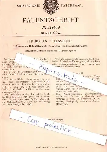 Original Patent - Fr. Bolten in Flensburg , 1901 , Tragfedern von Eisenbahnfahrzeugen !!!