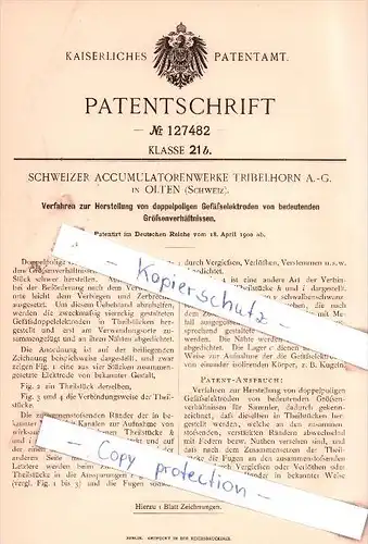 Original Patent - Schweizer Accumulatorenwerke Tribelhorn A.-G. in Olten , Schweiz , 1900 ,  !!!