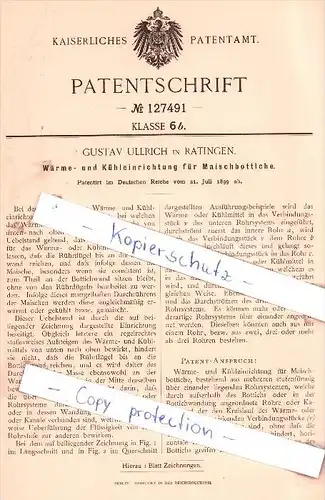 Original Patent -  Gustav Ullrich in Ratingen , 1899 , Wärme- und Kühleinrichtung !!!