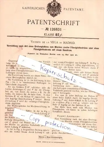 Original Patent - Vicomte de la Vega in Madrid , 1901 , Dreiweghahnes zum Mischen !!!