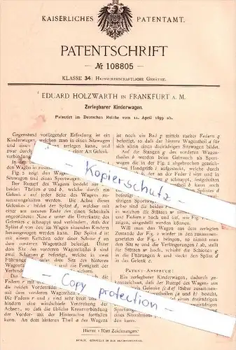 Original Patent - Eduard Holzwarth in Frankfurt a. M. , 1899 , Zerlegbarer Kinderwagen !!!