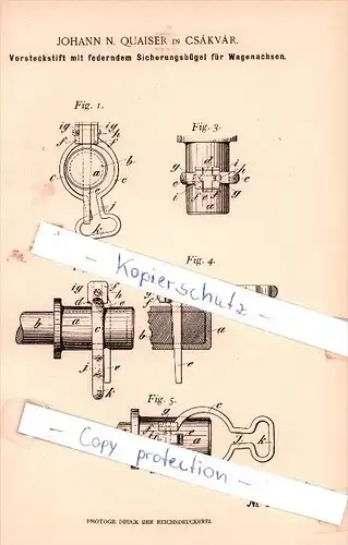 Original Patent - Johann n. Quaiser in Csakvar , 1899 , Sattlerei, Wagenbau und Fahrräder !!!