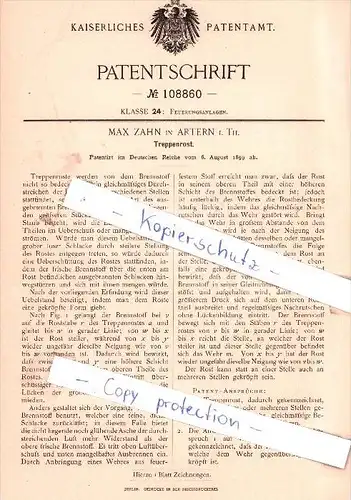 Original Patent - Max Zahn in Artern i. Th. , 1899 , Treppenrost !!!