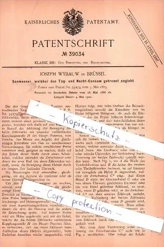 Original Patent - Joseph Wybauw in Brüssel , 1885 , Gasmesser !!!