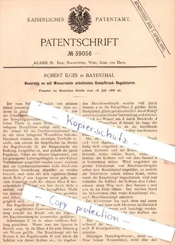 Original Patent - Robert Ilges in Bayenthal b. Köln  , 1886 , Dampfdruck-Regulatoren !!!