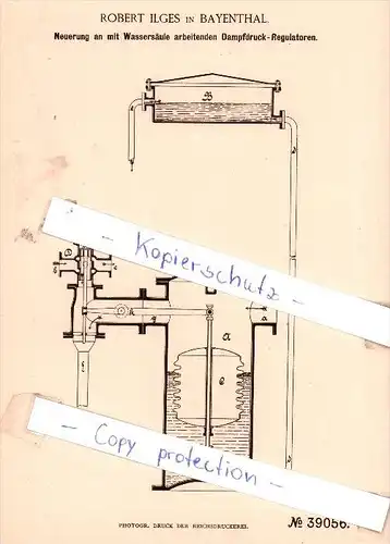 Original Patent - Robert Ilges in Bayenthal b. Köln  , 1886 , Dampfdruck-Regulatoren !!!