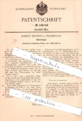 Original Patent - Robert Hintzen in Eschweiler , 1903 , Rohrreiniger !!!