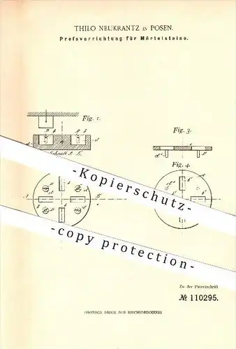 original Patent - Thilo Neukrantz in Posen , 1898 , Pressen von Mörtelsteinen , Mörtel , Zement , Stein , Steine !!!