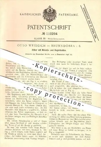 original Patent - Otto Weidlich in Brunndöbra i. S. , 1898 , Zitter , Musik , Musikinstrument , Saiten , Tasten !!!