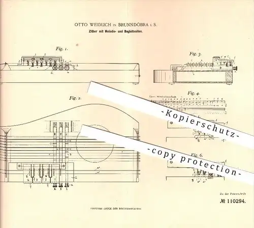 original Patent - Otto Weidlich in Brunndöbra i. S. , 1898 , Zitter , Musik , Musikinstrument , Saiten , Tasten !!!