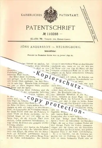 original Patent - Jons Andersson in Helsingborg / Schweden , 1899 , Schreibfeder , Feder , Schreiben , Federhalter !!!