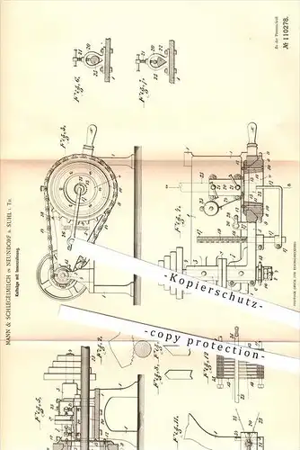 original Patent - Mann & Schlegelmilch in Neundorf b. Suhl in Th. , 1899 , Säge , Kreissäge , Zahnrad , Kettenrad !!!