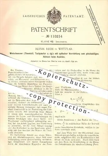 original Patent - Reinh. Reeh in Wetzlar , 1899 , Winkelmesser , Winkel , Kreis , Mathematik , Geometrie !!!