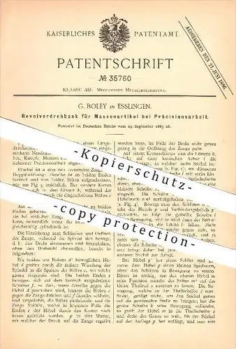 original Patent - G. Boley in Esslingen , 1885 , Revolverdrehbank , Drehbank , Dreher , Metall , Schrauben , Muttern !!!