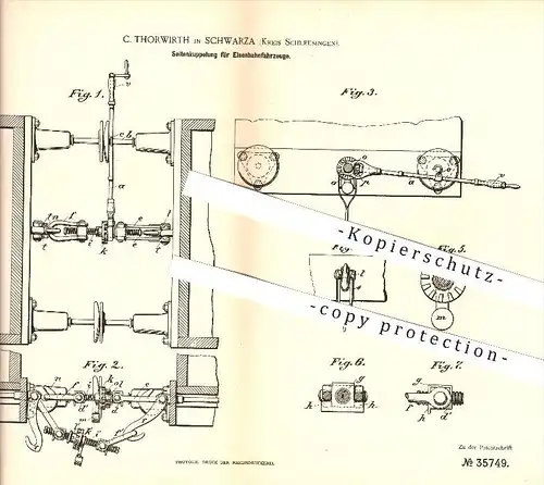 original Patent - C. Thorwirth in Schwarza , 1885 , Kupplung für Eisenbahnen , Eisenbahn , Lokomotive , Fahrzeugbau !!!