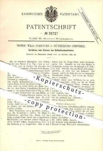 original Patent - Friedr. Wilh. Poestges in Düsseldorf-Oberbilk , 1885, Stanzen von Schlossteilen , Schloss , Türschloss