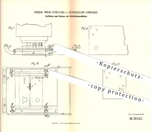 original Patent - Friedr. Wilh. Poestges in Düsseldorf-Oberbilk , 1885, Stanzen von Schlossteilen , Schloss , Türschloss