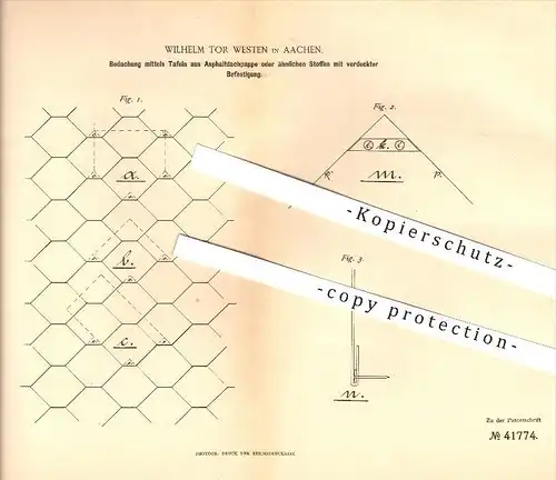 original Patent - Wilhelm Tor Westen in Aachen , 1887 , Bedachung aus Asphaltdachpappe , Dachdecker , Dach , Dachziegel