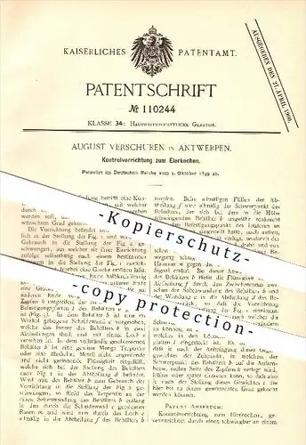 original Patent - Aug. Verschuren in Antwerpen , 1899, Kontrollvorrichtung zum Eierkochen , Eier , Eierkocher , Haushalt