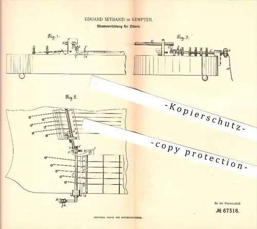 original Patent - Eduard Seyband in Kempten , 1892 , Stimmvorrichtung für Zittern , Zitter , Musikinstrumente , Musik !!