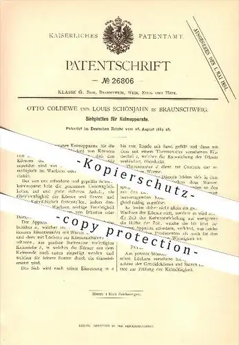 original Patent - Otto Coldewe & Louis Schönjahn in Braunschweig , 1883 , Siebplatten für Keimapparate , Saat , Getreide