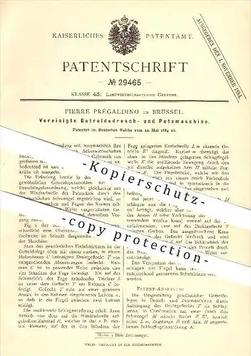 original Patent - Pierre Prégaldino in Brüssel , 1884 , Dresch- und Putzmaschine , Getreide , Landwirtschaft , Dreschen
