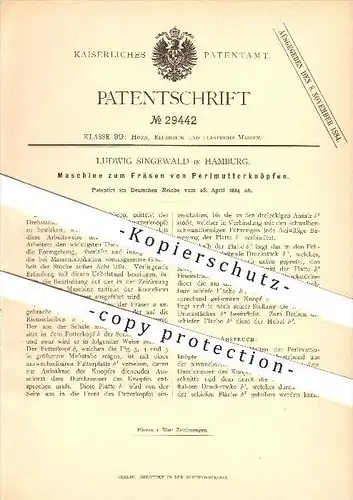 original Patent - Ludwig Singewald in Hamburg , 1884 , Fräsmaschine , Fräsen , Fräser !!!