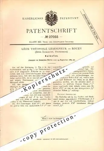 Original Patent - Léon Th. Leseigneur à Rouen , 1883 , Four pour la céramique !!!